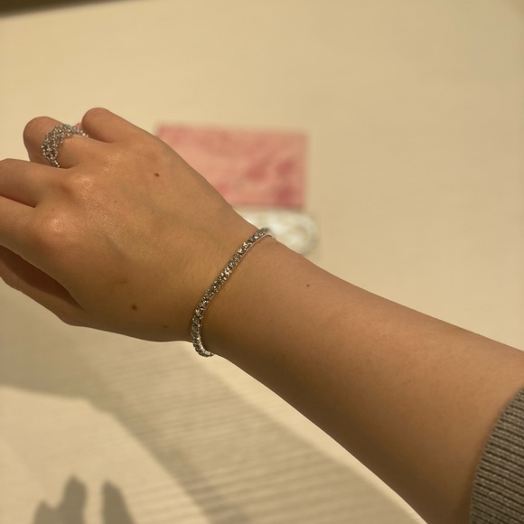 (3/$10) Cubic Zirconia Rhinestone CZ Silver Elastic Bracelet - Picture 4 of 5